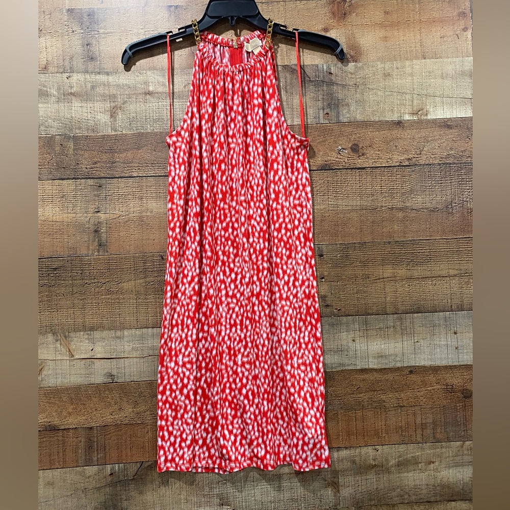 Michael Kors Red and White Patterned Dress Size Medium